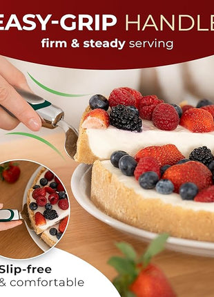 Orblue Pie Server, Essential Kitchen Tool, Serrated on Both Sides, Great for Right or Left Handed Chef, Stainless Steel Flatware, Cake Cutter, Dark Green