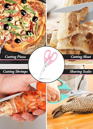 iBayam Kitchen Scissors - All Purpose Heavy Duty Meat Scissors, Poultry Shears, Dishwasher Safe, Stainless Steel, 2-Pack, Pastel Pink, Mint Blue