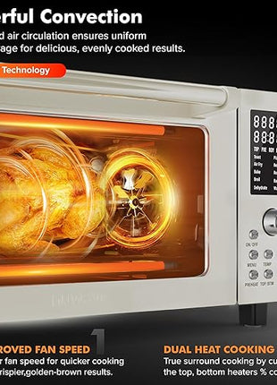Nuwave Bravo Air Fryer Toaster Smart Oven, 10-in-1 Countertop Convection, 1800 Watts, 21-Qt Capacity, 50°-450°F Temp Controls, Top and Bottom Heater Adjustments 0%-100%, PFAS Free, Cream