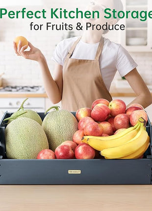 HABAU Wood Potato Onion Storage Bins - Wooden Stackable Produce Basket - Fruit Vegetable Storage for Kitchen Pantry Organization