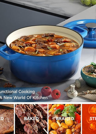 Miereirl 6.5 Quart Enameled Dutch Oven Pot with Lid, Cast Iron Dutch Oven with Dual Handles for Bread Baking, Cooking, Non-stick Enamel Coated Cookware (Dark Blue)