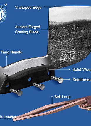 XYJ Authentic Since 1986,Outstanding Ancient Forging,6.7 Inch Full Tang,Serbian Chefs knife,Chef Meat Cleaver,Kitchen Knives,Set with Leather Sheath,Take Carrying,Butcher