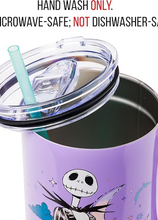 Silver Buffalo Disney Nightmare Before Christmas by Tim Burton Jack Skellington Stainless Steel Tumbler with Handle and Straw, Fits in Standard Cup Holder, 40 Ounces