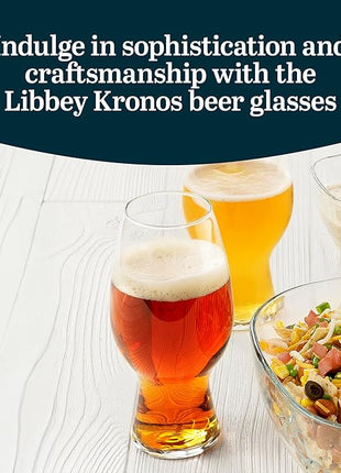 Libbey Entertaining Essentials Tall Craft Beer Glasses - Elegant Beer Glass Set of 6 - IPA Tulip Glasses for Imports, Indian Pale Ales, & Classics