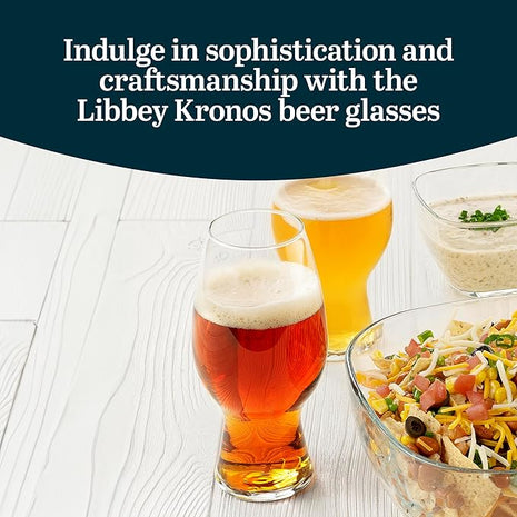Libbey Entertaining Essentials Tall Craft Beer Glasses - Elegant Beer Glass Set of 6 - IPA Tulip Glasses for Imports, Indian Pale Ales, & Classics
