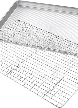 USA Pan Bakeware Half Sheet Baking Pan and Bakeable Nonstick and Cooling Rack Set, Metal
