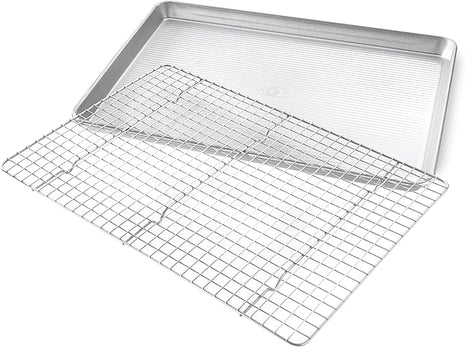 USA Pan Bakeware Half Sheet Baking Pan and Bakeable Nonstick and Cooling Rack Set, Metal