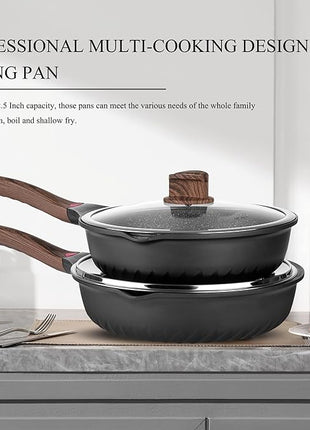 Vinchef Pots and Pans Set, 12pcs Nonstick Induction Kitchen Cookware Sets with Stay-Cool Handles, Frying Pans and Saute Pan with Lid, Silicone Cooking Utensil Sets and Pot Protectors, PFAS, PFOA Free