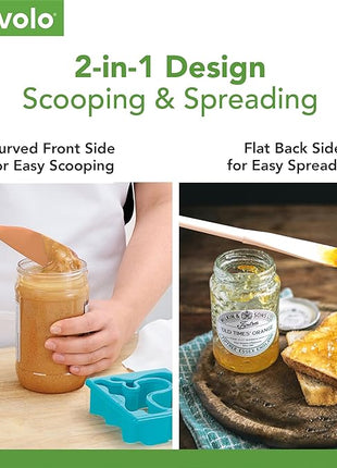 Tovolo Flex-Core All-Silicone Long-Handled Jar Scraper Spatula, Angled Turner Head, Kitchen Tool With Flat Back & Curved Front for Scooping & Scraping, Jar Scraper Spatul, Pesto