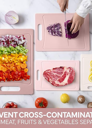 COOK WITH COLOR Non-Slip Cutting Board Set – Kitchen Essentials with Easy Grip Handle for Meat, Veggies, and Fruits, 4 Cutting Boards, Pink