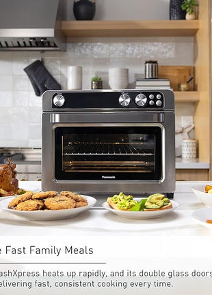 Panasonic FlashXpress Family Size Air Fryer Toaster Oven Combo, 11 Cooking Functions, 1800W PFAS-Free, Double Infrared Heating, Temperature Control Dial, Stainless Steel - NB-G211P