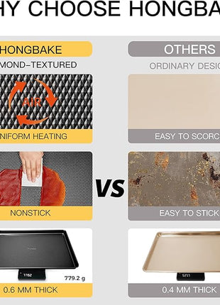 HONGBAKE 2 Pack Half Sheet Pan Set, 1/2 Cookie Sheets for Baking with Diamond Texture, 17.5" x 12" Large Baking Sheets Non Stick, Non Toxic Oven Trays for Cooking, 57% Thicker Carbon Steel, Dark Gray