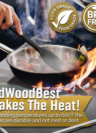 Premium 600F High Heat Resistant Silicone Spatula 2 Set Sturdy Handle Created for Cooking, Baking and Mixing, One Piece Design, Non-Stick, Strong Stainless Steel Core (Black)