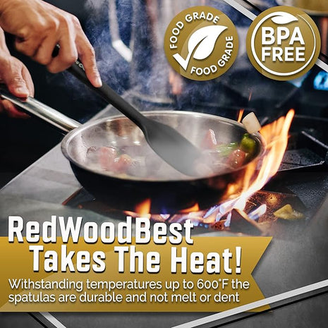 Premium 600F High Heat Resistant Silicone Spatula 2 Set Sturdy Handle Created for Cooking, Baking and Mixing, One Piece Design, Non-Stick, Strong Stainless Steel Core (Black)