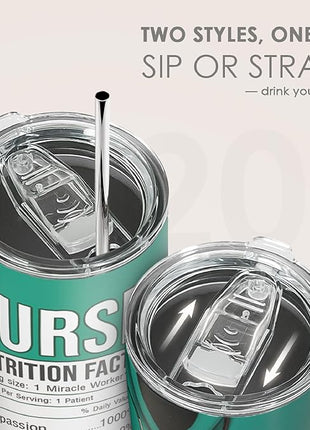 SANDJEST Nurse Tumbler Cup - Nutritional Facts Travel Coffee Mug Gift - 20oz Tumblers Nurse Gifts for Birthday, Christmas, Appreciation Week, Nursing School Graduation for Nurses, Practitioners