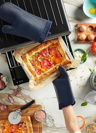 KITCHENAID Ribbed Soft Silicone Oven Mitt 2-Pack Set, 7.5"x13", Ink Blue