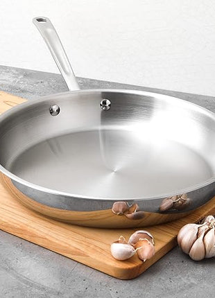 Amazon Basics Tri-Ply Stainless Steel Fry Pan, 12 inch, Silver