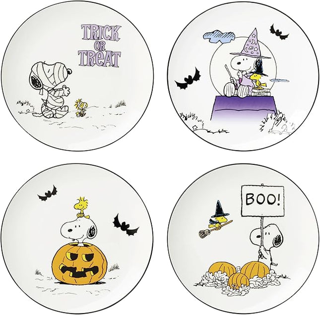 Lenox Dinnerware Set, The Great Pumpkin Accent Plates, Assorted, Set of 4 Porcelain Plates, Halloween Plates, Hand Wash Only, Spooky Salad and Pasta Plate, Halloween Table Decorations (4 Pieces)
