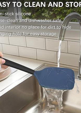 Coukre 2 Pack Silicone Spatula Set, High Heat Resistant, BPA Free Kitchen Spatula, Solid & Slotted Turner for Non-Stick Pans, Sautéing, and Flipping (2, DarkBlue)