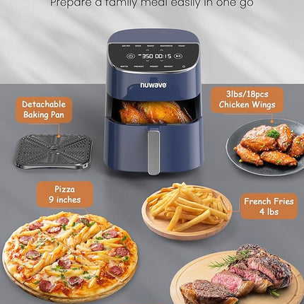 Nuwave Brio Plus Air Fryer 8 Qt, New & Improved, PFAS-FREE, 7 Digital One-Touch Cook Functions that AIR FRY, BAKE, ROAST, DEHYDRATE, TOAST, REHEAT, PREHEAT, 150 Presets, 50°F~400°F (Deep Blue)