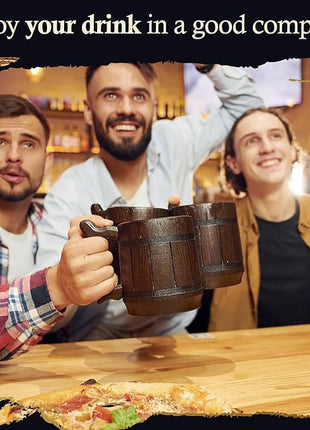 Beer Mug 20 OZ - Tankard Mug - Beer stein - Wooden beer mug - Stainless Steel Cup - Handmade Gifts for Men - Fathers Day, Christmas or Birthday Gift Idea - Men Mug - Retro Brown