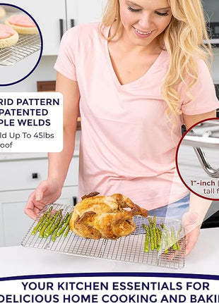 KITCHENATICS Jelly Roll Cooling Rack for Baking, Heavy-Duty Stainless Steel Baking Rack, Oven Safe Rack for Cooking, Food-Safe Bacon Rack, Cookie Cooling Rack Fits Jelly Roll Sheet Pan 10" x15" IN