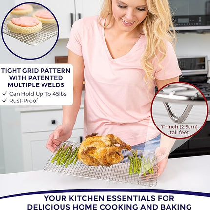 KITCHENATICS Jelly Roll Cooling Rack for Baking, Heavy-Duty Stainless Steel Baking Rack, Oven Safe Rack for Cooking, Food-Safe Bacon Rack, Cookie Cooling Rack Fits Jelly Roll Sheet Pan 10" x15" IN