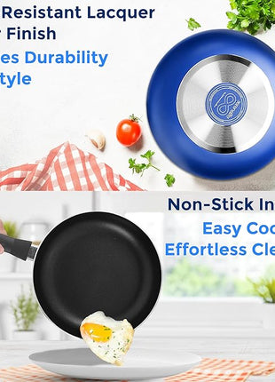 SereneLife 15-Pc Blue Nonstick Cookware Set, Heat-Resistant Pots & Pans Set with Lids, Dishwasher Safe, Includes Matching Utensils