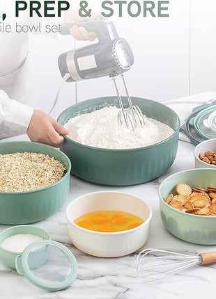 COOK WITH COLOR Prep Bowls with Lids- Wide and Deep Nesting Plastic Small Mixing Bowl Set with Lids, 12 Piece Set - Wide Bowls, Sage