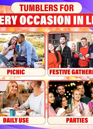 Retro Aluminum Cups 15 oz Set of 6 - Christmas Metal Tumblers for Cold Drinks, Festive Color-Finished Metal Cups for Drinking, Stackable and Dishwasher-Safe, for Home, Camping, Patio & Holiday Parties