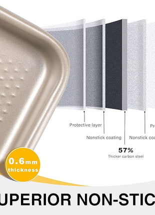 Half Cookie Sheet Pan for Baking - HONGBAKE Nonstick Baking Sheet with Diamond Texture Surface, 57% Thicker Carbon Steel Commercial Cookie Trays for Oven