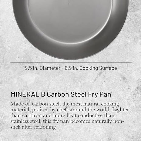 De Buyer MINERAL B Pro Carbon Steel Fry Pan - 9.5” Diameter, 6.9” Cooking Surface - Ideal for Searing, Sauteing & Reheating - PFAS, PFOA & PFOS Free - Made in France