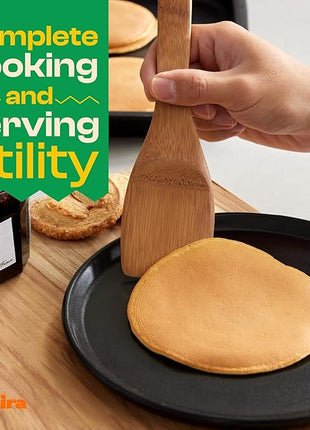 Riveira Dark Bamboo Wooden Spoons for Cooking 9-Piece with Holder, Apartment Essentials Wood Spatula Spoon Nonstick Kitchen Utensil Set Premium Quality Housewarming Gifts for Everyday Use