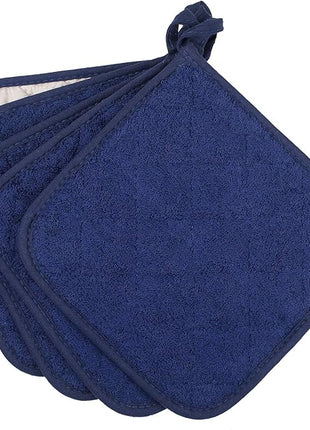 100% Cotton Kitchen Everyday Basic Terry Pot Holder Heat Resistant Coaster Potholder for Cooking and Baking Set of 5 Dark Blue