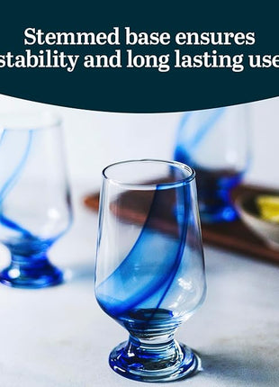 Libbey Blue Ribbon Goblet Glasses, Unique Blue Water Goblets Set of 8, Thick Stemmed Water Glasses for Sodas & Cocktails