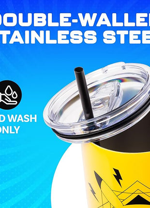 Silver Buffalo Pokémon Lightning Stainless Steel Tumbler with Handle Featuring Pikachu, Fits in Standard Cup Holder, 40 Ounces