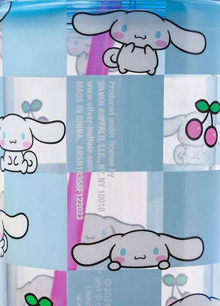 Silver Buffalo Sanrio Hello Kitty and Friends Cinnamoroll Cherry Blue Checkered Plastic Cold Cup with Lid and Straw, 20 Ounces