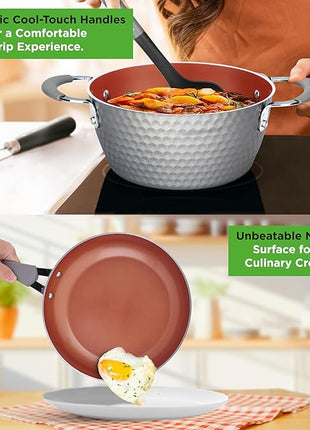 NutriChef 11 Pc Nonstick Cookware - PTFE/PFOA/PFOS Free Kitchenware Pots & Pans Set with Saucepan, Frying Pans, Cooking Pots, Lids, Utensils, Gray