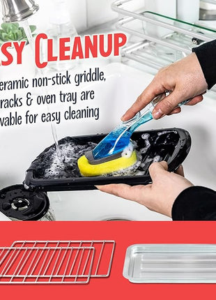 Nostalgia 3-in-1 Retro Breakfast Station - Includes 5 Cup Coffee Maker, Non-Stick Ceramic Griddle, and 4-Slice Toaster Oven - Built-In Timer, Reusable Coffee Filter, Space-Saving Design - Red