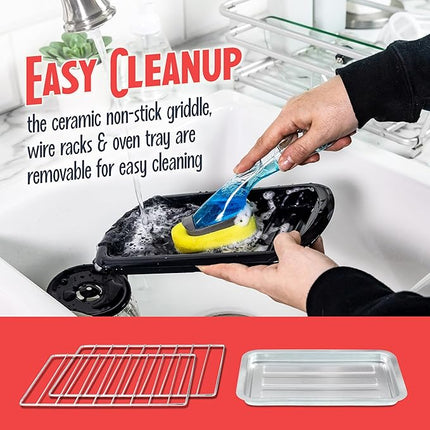 Nostalgia 3-in-1 Retro Breakfast Station - Includes 5 Cup Coffee Maker, Non-Stick Ceramic Griddle, and 4-Slice Toaster Oven - Built-In Timer, Reusable Coffee Filter, Space-Saving Design - Red