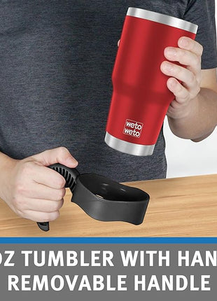 WETOWETO 30oz Insulated Tumbler With 2 Lids and 2 Straws, Stainless Steel Double Vacuum Coffee Tumbler Cup with handle, Powder Coated Travel Mug for Office, Travel(Harvest Red, 1 Pack)