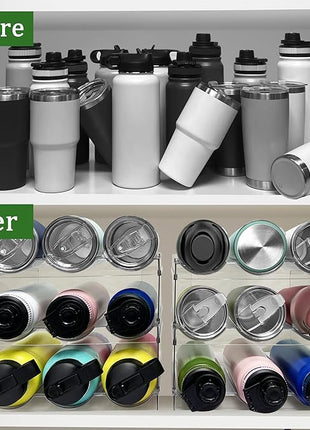4 Pack Water Bottle Organizer, Stackable Kitchen Pantry Organization and Storage Shelf, Plastic Bottle Holder for Fridge Kitchen Cabinet Organizer and Storage, Tumbler Mug Cup Organizer