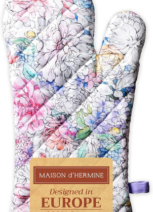 Maison d' Hermine Oven Gloves 100% Cotton Oven Mitt 7" x 13" with Loop Heat Resistant, BBQ, Cooking Gloves, Baking, Grilling, Kitchen, Handling Hot Pans Spring/Summer (Pack of 1, Floral Love)
