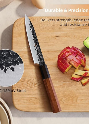 FINDKING Dynasty Series Kitchen Utility Knife, Multi-Purpose Japanese Paring Knife, 9Cr18MoV High Carbon Steel Blade, African Rosewood Octagonal Handle, Small, for Fruits Vegetables, 5 Inches