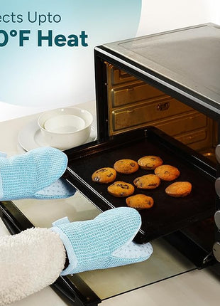 Casa Platino Silicone Oven Mitts & Pot Holders, 4-Piece – Oven Mitt for Baking & BBQ, Pot Holders for Kitchen, Hot Dishes & Microwave – Heat Resistant Up to 500°F, Non-Slip & Machine Washable – Aqua