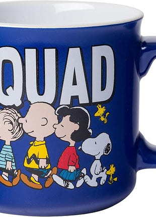 Silver Buffalo Peanuts Squad Featuring Sally, Linus, Charlie Brown, Lucy, Snoopy, and Woodstock Ceramic Camper Mug, 20 Ounces