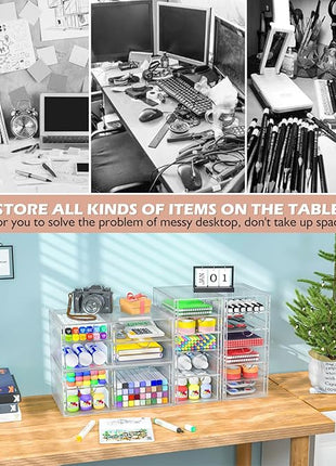 Desk Organizers And Accessories With 22 Drawers, 4 Pack Office Desktop Drawers, Plastic Makeup Organizer Containers Bins With Drawers Desk Organization, Bathroom Organizers Storage Case Box Cube