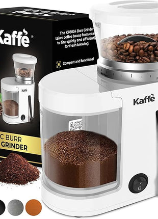 Kaffe Electric Burr Coffee Grinder (5.5oz) w/Adjustable Coarseness Settings - Flat Burr - [New Upgraded Motor ] - Precision Coffee Bean Grinder for Home Use - White