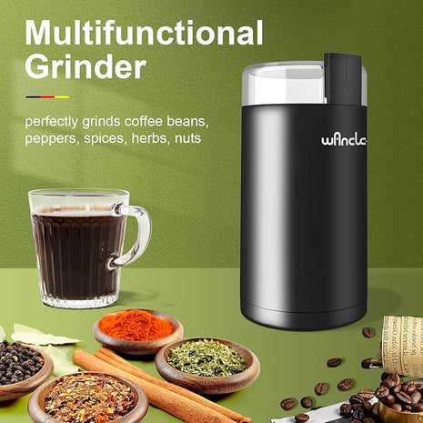 Wancle Electric Coffee Grinder, Spice Grinder, One Touch Coffee Mill for Beans, Spices and More, with Clean Brush Black