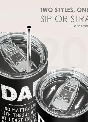 SANDJEST Dad Tumbler Gifts for Dad from Daughter Son - 20oz Stainless Steel Double-walled Insulated No Matter What Ugly Children Travel Mug Christmas, Birthday, Father's Day Gift Set with Lid & Straw